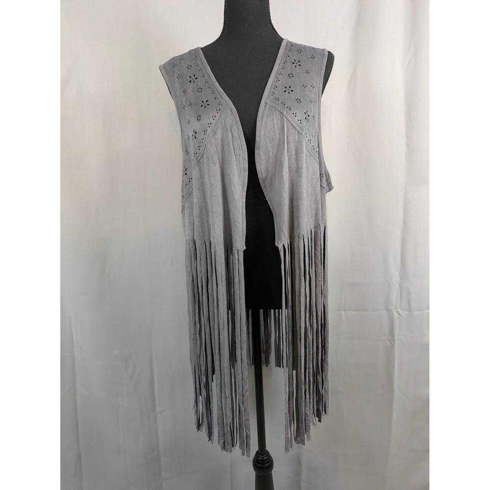 Maurices Fringe Vest Womens 2 Grey NWT